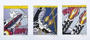 ROY LICHTENSTEIN New York (USA) 1923  1997 - Lotto di tre grafiche a - As I opened fire  I knew why Tex hadn't buzzed me.... if he had b - The enemy would have been warned... c - That my ship was below them...