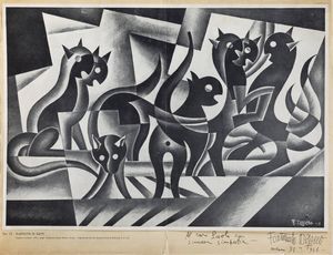 FORTUNATO DEPERO Fondo (TN) 1892 - 1960 Rovereto (TN) - Elasticit dei gatti
