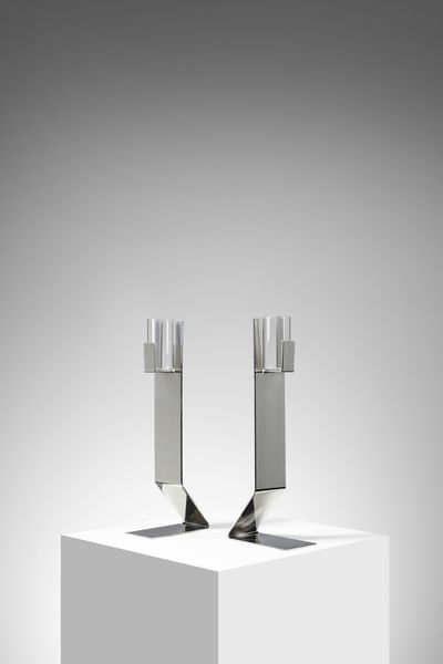 MUNARI BRUNO (1907 - 1998) : Coppia di porta candele mod. Panarea per Danese  - Asta Asta 427 | DESIGN E ARTI DECORATIVE DEL NOVECENTO Tradizionale - Associazione Nazionale - Case d'Asta italiane