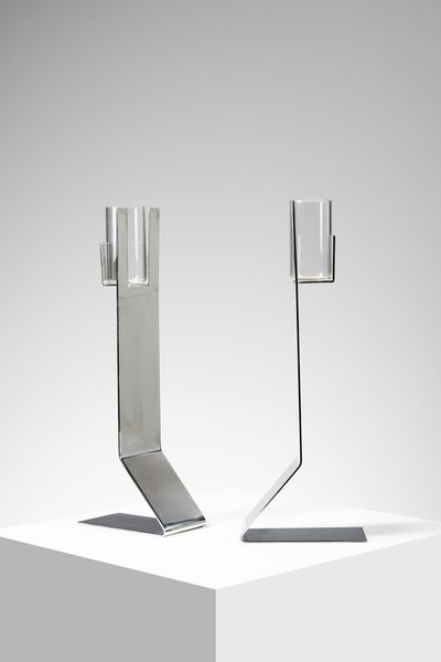 MUNARI BRUNO (1907 - 1998) : Coppia di porta candele mod. Panarea per Danese  - Asta Asta 427 | DESIGN E ARTI DECORATIVE DEL NOVECENTO Tradizionale - Associazione Nazionale - Case d'Asta italiane