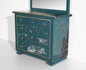 TRUCCO MANLIO (1884 - 1974) : Camera composta da armadio, due sedie, una cassettiera con specchio e un letto  - Asta Asta 427 | DESIGN E ARTI DECORATIVE DEL NOVECENTO Tradizionale - Associazione Nazionale - Case d'Asta italiane