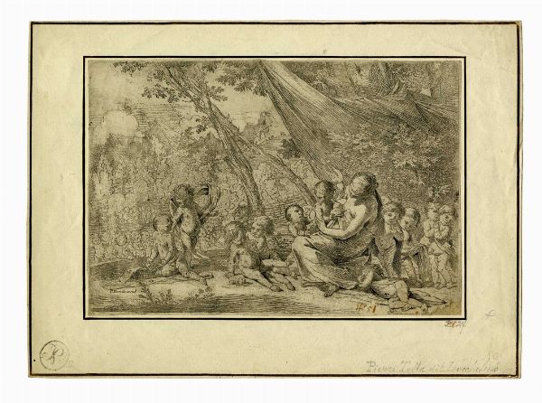 PIETRO TESTA : Giovane donna seduta, con amorini (Il giardino della Carit).  - Asta Arte Antica, Moderna e Contemporanea [Parte I] - Associazione Nazionale - Case d'Asta italiane