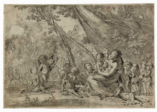 PIETRO TESTA : Giovane donna seduta, con amorini (Il giardino della Carit).  - Asta Arte Antica, Moderna e Contemporanea [Parte I] - Associazione Nazionale - Case d'Asta italiane