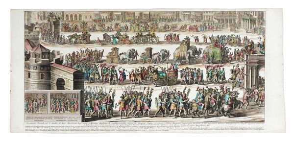 JAN VAN DEN AVEELEN : Ornatissimi Triumphi, uti L: Paullus de Rege Macedonum Perse capto...ex vetustis lapidum, nummorum et Librorum monumentis accuratissima discriptio, Onuphrii Panvinii Veronensis inventoris Opera et aeneis formis Venetiis Ao. salutis MD. LXXX Greo: XIII.  - Asta Arte Antica, Moderna e Contemporanea [Parte I] - Associazione Nazionale - Case d'Asta italiane