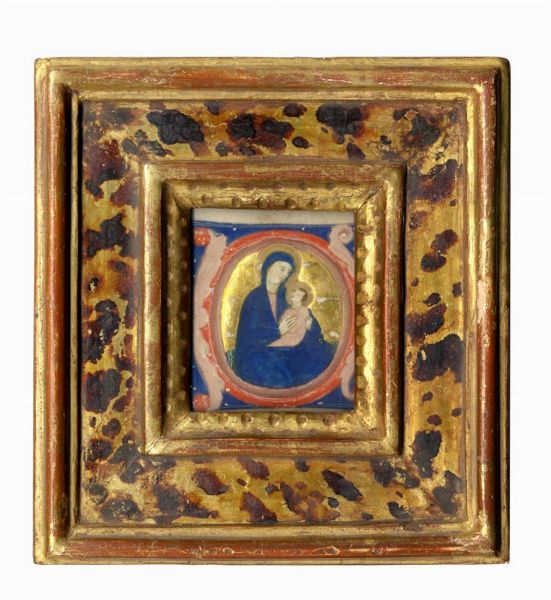 Capolettera decorato e miniato con Madonna col Bambino.  - Asta Arte Antica, Moderna e Contemporanea [Parte I] - Associazione Nazionale - Case d'Asta italiane