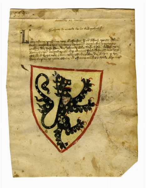 Scrittura cancelleresca con arme della famiglia Tosinghi (Della Tosa).  - Asta Arte Antica, Moderna e Contemporanea [Parte I] - Associazione Nazionale - Case d'Asta italiane