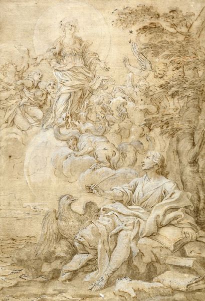 San Giovanni Evangelista e la donna vestita di luce con il drago a sette teste.  - Asta Arte Antica, Moderna e Contemporanea [Parte I] - Associazione Nazionale - Case d'Asta italiane