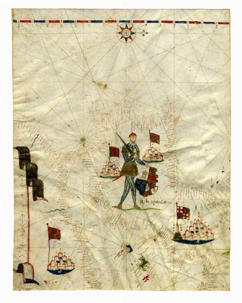 Mappa nautica delle coste della Spagna.  - Asta Arte Antica, Moderna e Contemporanea [Parte I] - Associazione Nazionale - Case d'Asta italiane