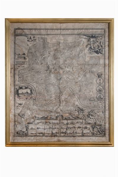 MATTEO GREGORIO DE ROSSI : Nuova pianta di Roma presente con i disegni e nomi delle Chiese, Palazzi, Edificii, Piazze, Strade, Fortificationi, et altre cose aggiunte disegnata et intagliata da Matteo Gregorio de Rossi  - Asta Arte Antica, Moderna e Contemporanea [Parte I] - Associazione Nazionale - Case d'Asta italiane