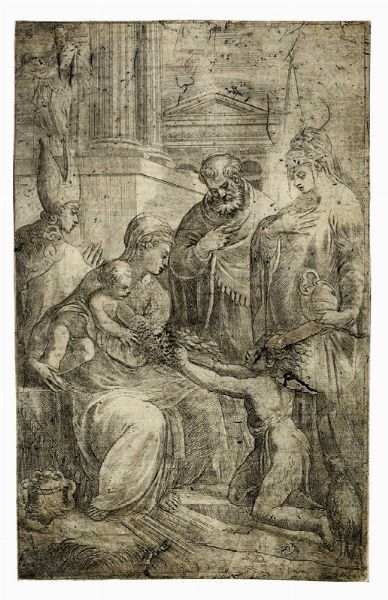 ANDREA MELDOLLA (LO SCHIAVONE) : San Giovannino inginocchiato rende omaggio a Ges Bambino.  - Asta Arte Antica, Moderna e Contemporanea [Parte I] - Associazione Nazionale - Case d'Asta italiane