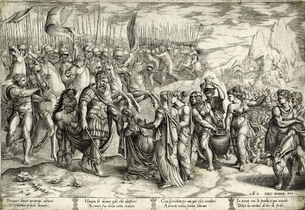 MARCANTONIO RAIMONDI : Abigail offre doni a David.  - Asta Arte Antica, Moderna e Contemporanea [Parte I] - Associazione Nazionale - Case d'Asta italiane