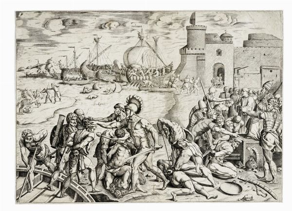 Raffaello Sanzio : L'armata cristiana respinge i saraceni al porto di Ostia.  - Asta Arte Antica, Moderna e Contemporanea [Parte I] - Associazione Nazionale - Case d'Asta italiane