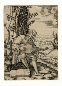 MARCANTONIO RAIMONDI - Suonatore di chitarra (ritratto di Giovanni Filoteo Achillini).