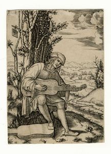 MARCANTONIO RAIMONDI - Suonatore di chitarra (ritratto di Giovanni Filoteo Achillini).