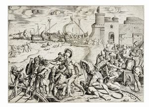 Raffaello Sanzio - L'armata cristiana respinge i saraceni al porto di Ostia.