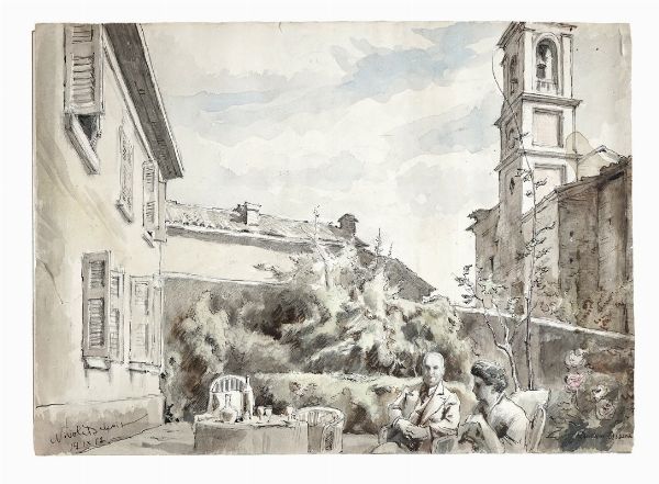 NICOLA ALEXANDROVICH BENOIS : Il giardino nella casa di Camerano Casasca.  - Asta Arte Antica, Moderna e Contemporanea [Parte II] - Associazione Nazionale - Case d'Asta italiane