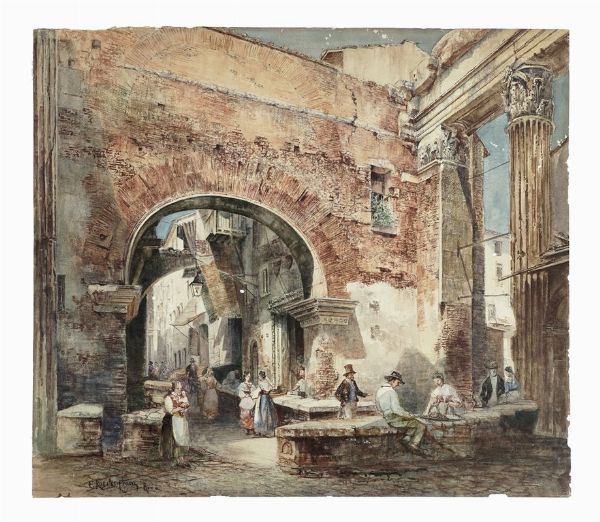 Ettore Roesler Franz : Scorcio cittadino.  - Asta Arte Antica, Moderna e Contemporanea [Parte II] - Associazione Nazionale - Case d'Asta italiane