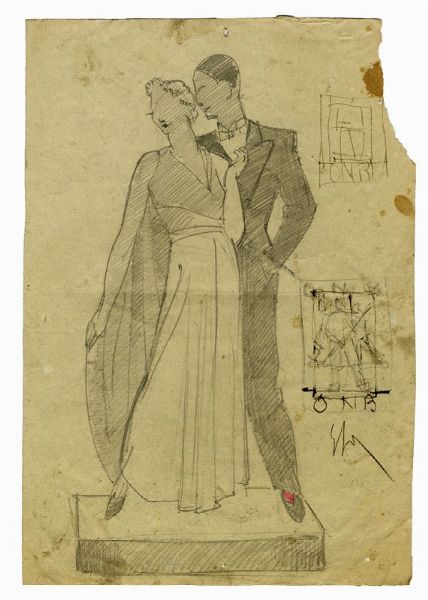 Enrico Sacchetti : Coppia galante.  - Asta Arte Antica, Moderna e Contemporanea [Parte II] - Associazione Nazionale - Case d'Asta italiane