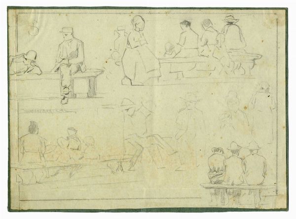 Telemaco Signorini : Studi di figure sedute su panchine.  - Asta Arte Antica, Moderna e Contemporanea [Parte II] - Associazione Nazionale - Case d'Asta italiane