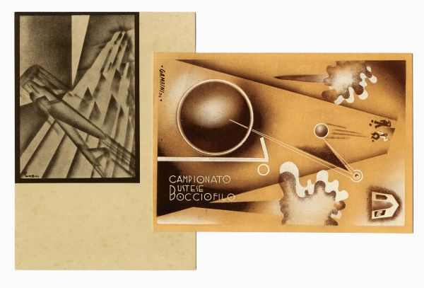 Ivanhoe Gambini : Lotto composto di 4 cartoline futuriste.  - Asta Arte Antica, Moderna e Contemporanea [Parte II] - Associazione Nazionale - Case d'Asta italiane