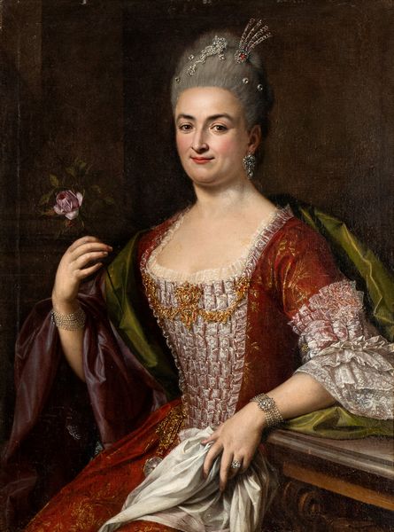 Sebastiano Ceccarini : Gentildonna con gioielli, orologio da tasca e rosa nella mano destra  - Asta Dipinti, disegni e sculture dal XIV al XIX secolo - Associazione Nazionale - Case d'Asta italiane