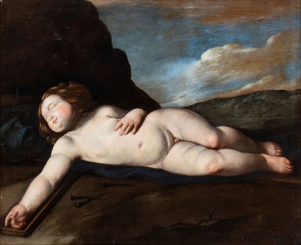 Giuseppe Marullo, Attribuito a : Gesù bambino dormiente sulla croce  - Asta Dipinti, disegni e sculture dal XIV al XIX secolo - Associazione Nazionale - Case d'Asta italiane