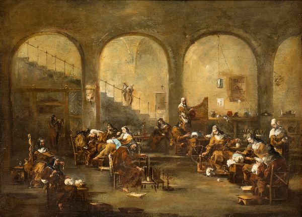 Alessandro Magnasco , nei modi di : Interno di un convento di monache  - Asta Dipinti, disegni e sculture dal XIV al XIX secolo - Associazione Nazionale - Case d'Asta italiane