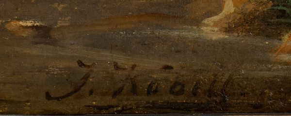 Jan Baptist Kobell : Paesaggio con armenti e corso d'acqua con imbarcazioni sullo sfondo  - Asta Dipinti, disegni e sculture dal XIV al XIX secolo - Associazione Nazionale - Case d'Asta italiane