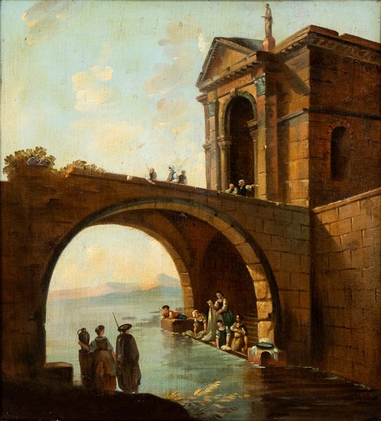 Hubert Robert, Cerchia di : Paesaggio con ponte e lavandaie  - Asta Dipinti, disegni e sculture dal XIV al XIX secolo - Associazione Nazionale - Case d'Asta italiane