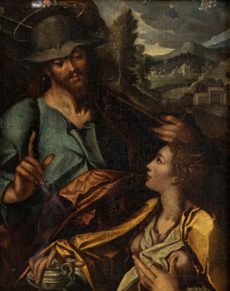 Bartholomäus  Spranger, Ambito di : Noli me tangere  - Asta Dipinti, disegni e sculture dal XIV al XIX secolo - Associazione Nazionale - Case d'Asta italiane