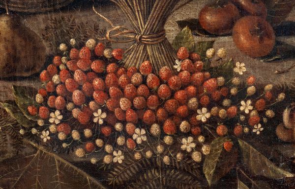 Artista lombardo, inizio XVII secolo : Natura morta con fragoline, funghi, pere e fichi  - Asta Dipinti, disegni e sculture dal XIV al XIX secolo - Associazione Nazionale - Case d'Asta italiane