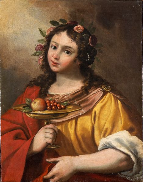 Artista emiliano, XVII secolo : Ritratto di fanciulla con alzata di frutta (Flora)  - Asta Dipinti, disegni e sculture dal XIV al XIX secolo - Associazione Nazionale - Case d'Asta italiane
