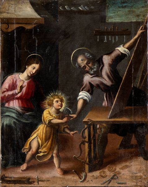 Artista centro-italiano, XVII secolo : Sacra Famiglia con San Giuseppe falegname  - Asta Dipinti, disegni e sculture dal XIV al XIX secolo - Associazione Nazionale - Case d'Asta italiane