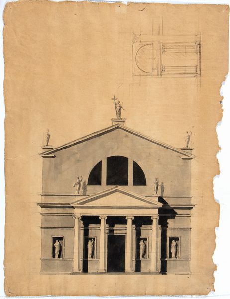Architetto neoclassico italiano : Studio architettonico per il fronte di una chiesa  - Asta Dipinti, disegni e sculture dal XIV al XIX secolo - Associazione Nazionale - Case d'Asta italiane