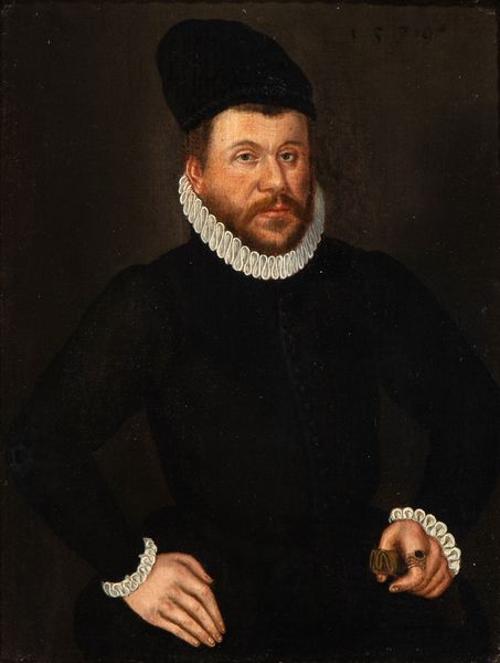 Artista tedesco, seconda metà XVI secolo : Ritratto di gentiluomo con berretto e gorgiera  - Asta Dipinti, disegni e sculture dal XIV al XIX secolo - Associazione Nazionale - Case d'Asta italiane