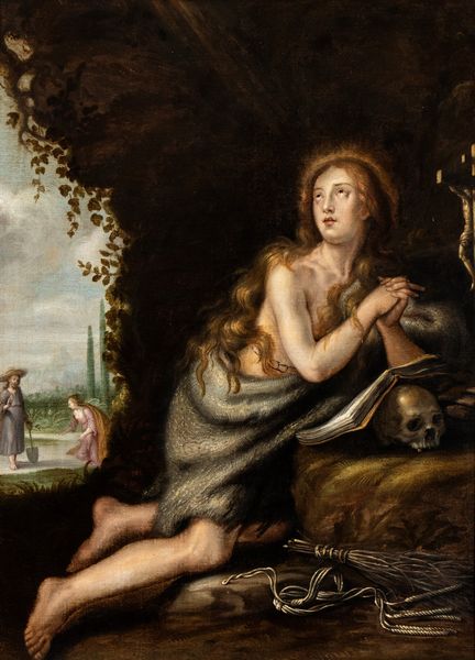 Artista fiammingo attivo in Italia, fine XVI - inizio XVII secolo : Maria Maddalena penitente nel deserto con Noli me tangere sullo sfondo  - Asta Dipinti, disegni e sculture dal XIV al XIX secolo - Associazione Nazionale - Case d'Asta italiane