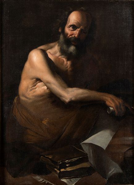 Artista caravaggesco attivo a Napoli, prima metà XVII secolo : Filosofo con libro  - Asta Dipinti, disegni e sculture dal XIV al XIX secolo - Associazione Nazionale - Case d'Asta italiane