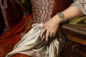 Sebastiano Ceccarini : Gentildonna con gioielli, orologio da tasca e rosa nella mano destra  - Asta Dipinti, disegni e sculture dal XIV al XIX secolo - Associazione Nazionale - Case d'Asta italiane