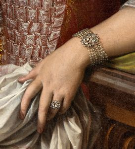 Sebastiano Ceccarini : Gentildonna con gioielli, orologio da tasca e rosa nella mano destra  - Asta Dipinti, disegni e sculture dal XIV al XIX secolo - Associazione Nazionale - Case d'Asta italiane