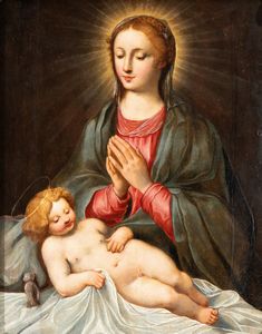 Francesco Vanni, Ambito di - La Madonna in adorazione del Bambino