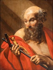 Artista olandese attivo in Italia, prima metà XVII secolo - San Girolamo contempla il Crocifisso