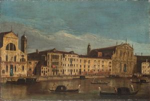 Artista veneziano, XVIII secolo - Veduta del Canal Grande con le chiese di Santa Lucia e degli Scalzi