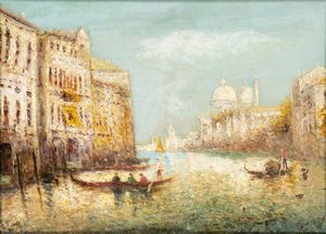 Artista francese, seconda metà XIX secolo - Veduta del Canal Grande con la chiesa della Salute sullo sfondo