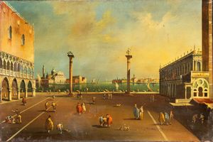 Artista italiano, fine XIX - XX secolo - Veduta di Piazzetta San Marco con la Loggetta del Sansovino