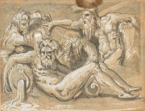 Francesco de' Rossi Salviati, Ambito di - Allegoria dei fiumi Partenope, Sebeto e Garigliano