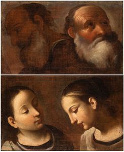 Artista emiliano, XVIII secolo - a) Studio per testa di anziano; b) Studio per testa di fanciulla. Coppia di dipinti