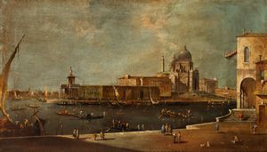 Artista veneto, XIX secolo - Veduta di Venezia con Punta della Dogana e Santa Maria della Salute