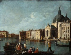 Artista veneziano, XVIII secolo - Veduta del Canal Grande con la chiesa di San Simeone Piccolo
