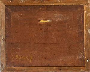 George Clarkson Stanfield, Attribuito a : Paesaggio laziale con cascata, ponte, borgo e zampognari di fronte a un'edicola votiva  (Veduta fantasiosa di Tivoli?)  - Asta Dipinti, disegni e sculture dal XIV al XIX secolo - Associazione Nazionale - Case d'Asta italiane