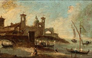 Francesco Guardi (Venezia, 1712 - 1793), Seguace di - Capriccio lagunare